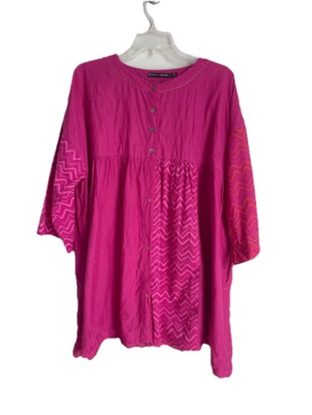 Gudrun Sjoden Cerise Pink Sanganeer 100% Organic Cotton Smock Tunic Top